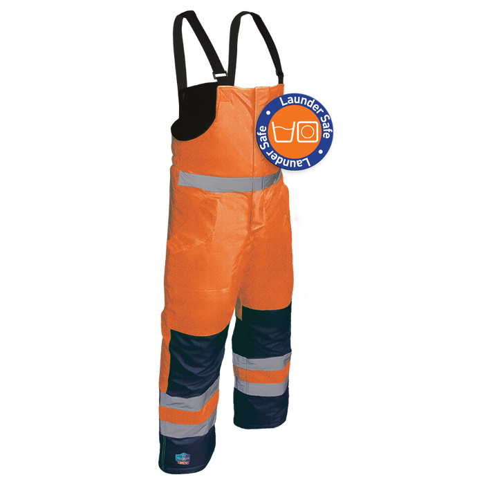 Freezer Bib Pant Iceking® Fluro Orange Navy Launderable Size: S/M, L/XL, 2XL/3XL, 4XL, 5XL/6XL, 7XL/8XL, 10XL