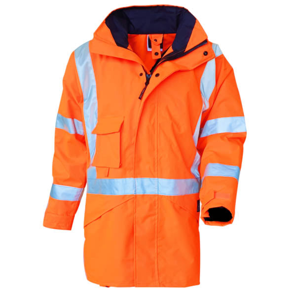 Jacket Rain With Hood Heavy Duty Orange