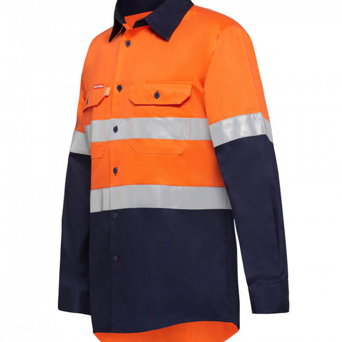 Shirt Orange/Navy Reflective - Long Sleeve Cotton Drill